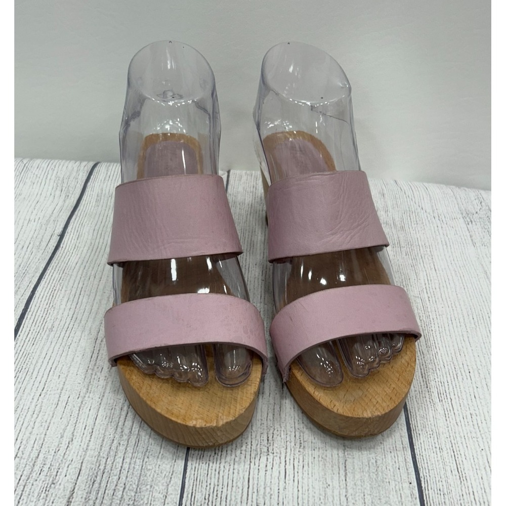 Madewell Leather Clara Clog Sandals Womens 7 Purple Wood Heel Slip On Summer